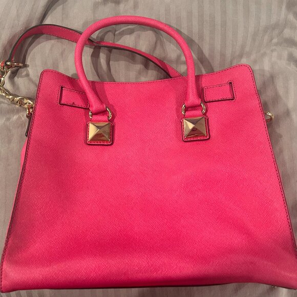 Michael Kors Hot Pink Studded Tote – Gold Pyramid Studs – Designer Handbag - Picture 2 of 4